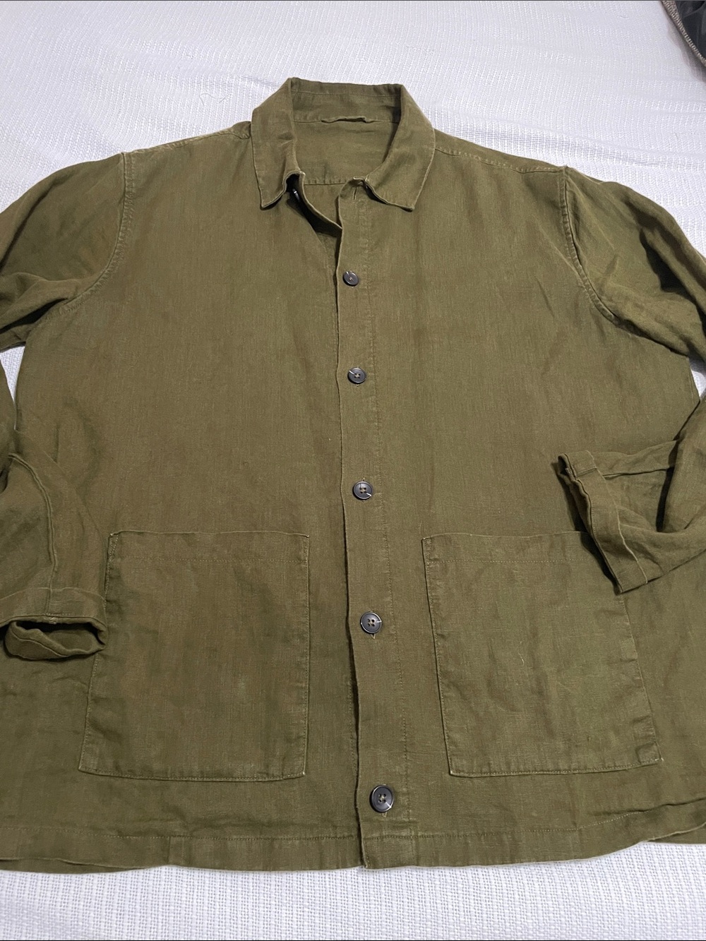 Quince Olive Military Button-Front Field Linen Jacket